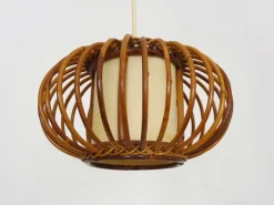 Clearance Pamono Rattan and Bamboo Pendant Light attributed to Louis Sognot, 1950s