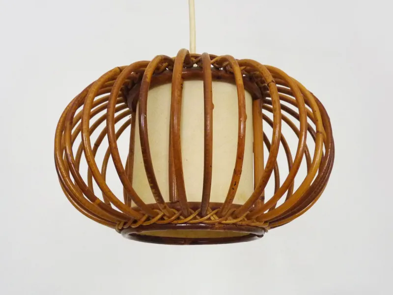 Clearance Pamono Rattan and Bamboo Pendant Light attributed to Louis Sognot, 1950s