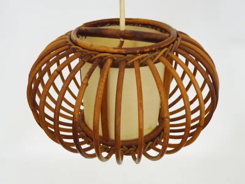 Clearance Pamono Rattan and Bamboo Pendant Light attributed to Louis Sognot, 1950s