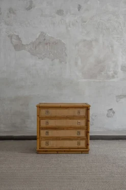 Hot Pamono Rattan and Brass Chest of Drawers by Dal Vera, 1970s