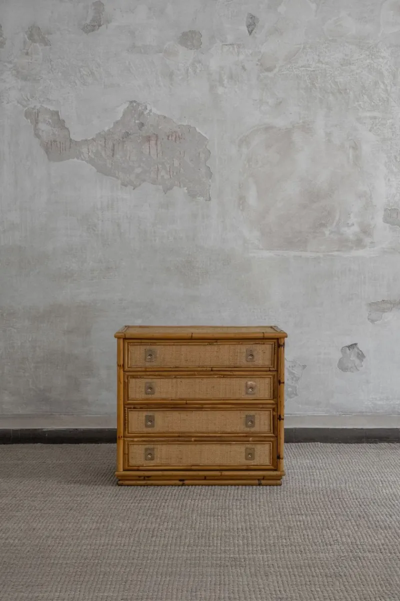 Hot Pamono Rattan and Brass Chest of Drawers by Dal Vera, 1970s