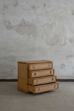 Hot Pamono Rattan and Brass Chest of Drawers by Dal Vera, 1970s