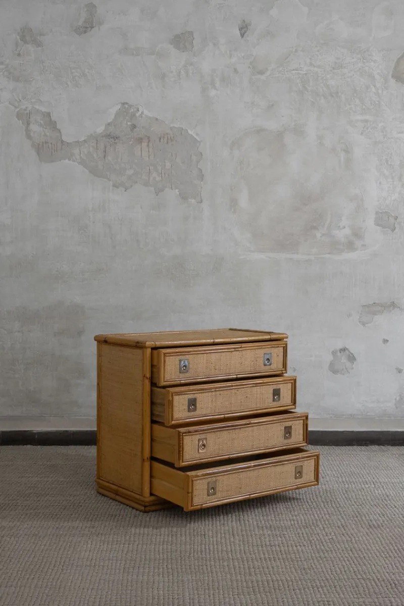 Hot Pamono Rattan and Brass Chest of Drawers by Dal Vera, 1970s