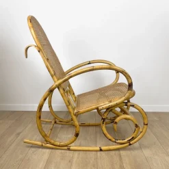 Pamono Rattan and Cane Rocking Chair, 1970s