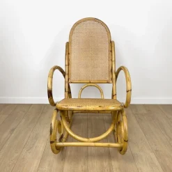 Pamono Rattan and Cane Rocking Chair, 1970s