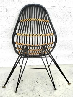 Pamono Rattan and Metal Chairs, 1960s, Set of 4><noscript><img width=