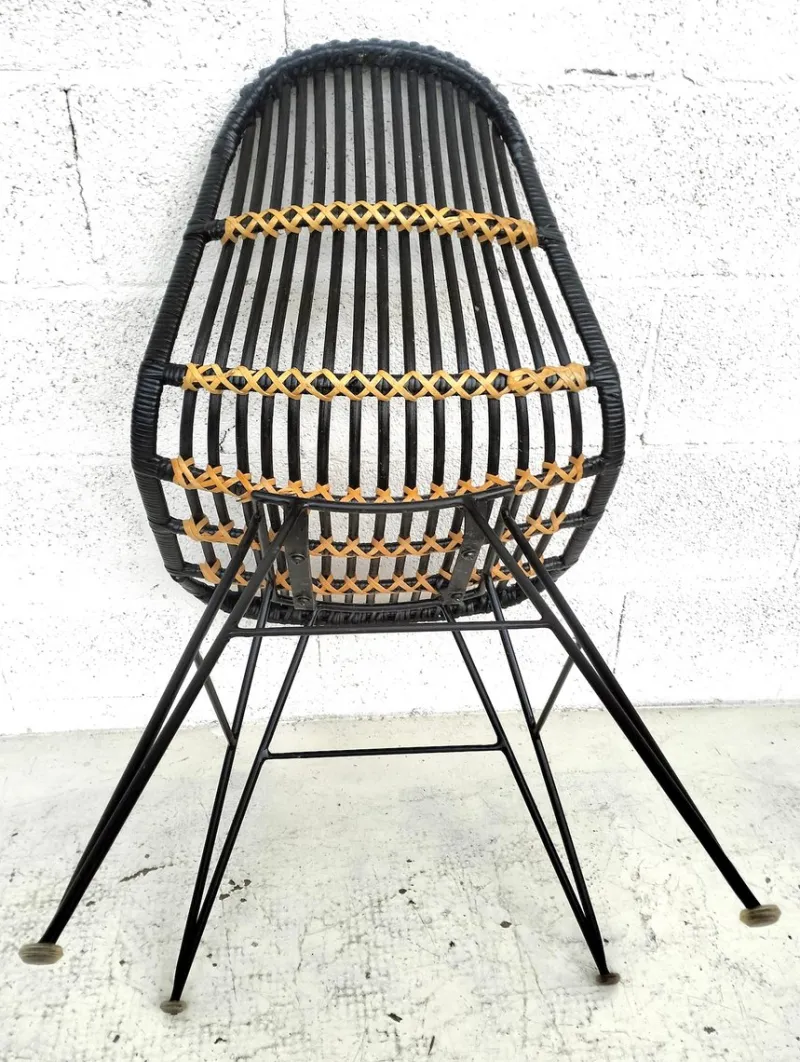 Pamono Rattan and Metal Chairs, 1960s, Set of 4> Garden Seating