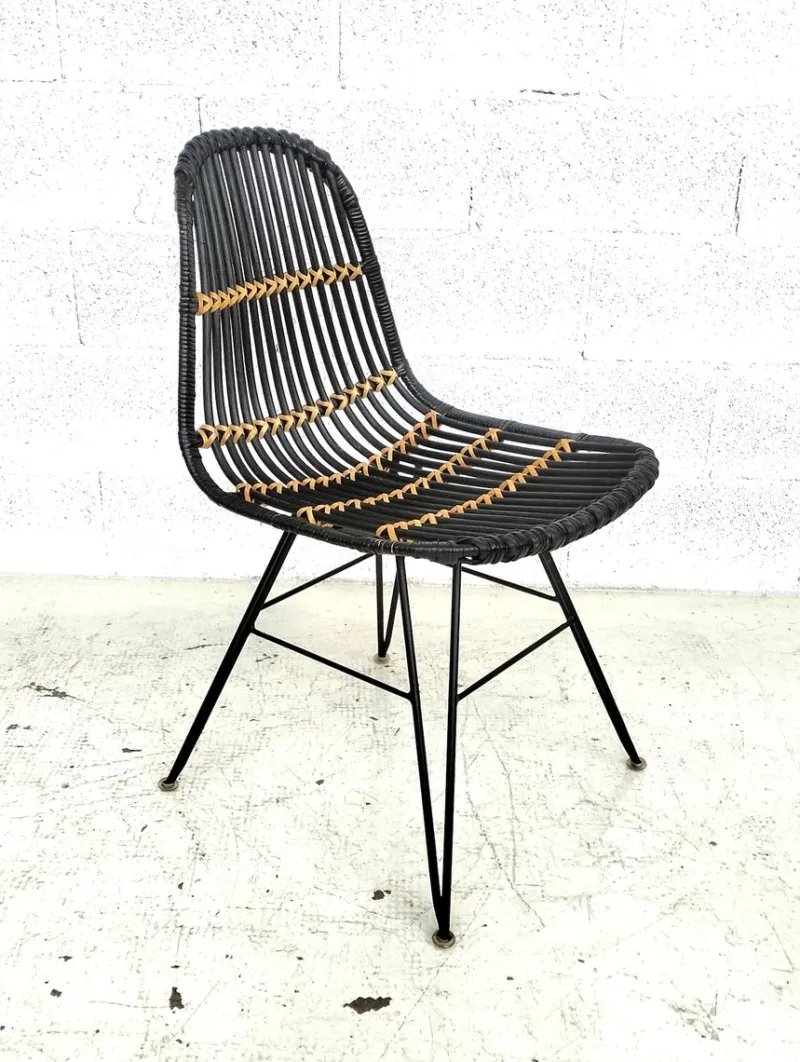 Pamono Rattan and Metal Chairs, 1960s, Set of 4> Garden Seating