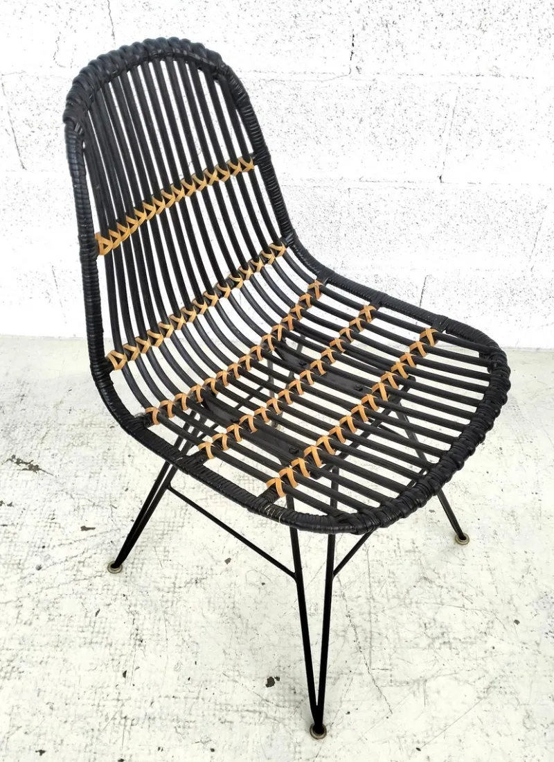 Pamono Rattan and Metal Chairs, 1960s, Set of 4> Garden Seating