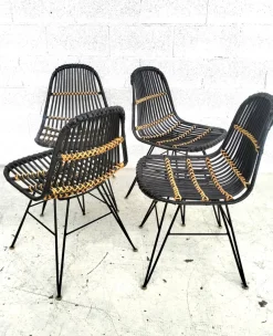 Pamono Rattan and Metal Chairs, 1960s, Set of 4><noscript><img width=