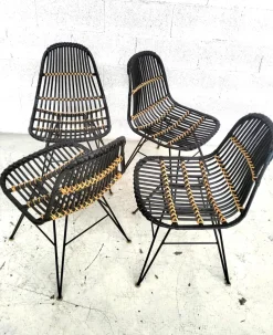 Pamono Rattan and Metal Chairs, 1960s, Set of 4><noscript><img width=