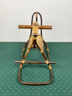 Pamono Rattan Bamboo & Wicker Rocking Horse Toy, Italy, 1960><noscript><img width=