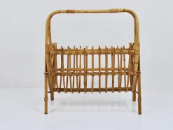 Best Pamono Rattan Bamboo Magazine Rack, France, 1950s