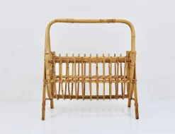 Best Pamono Rattan Bamboo Magazine Rack, France, 1950s