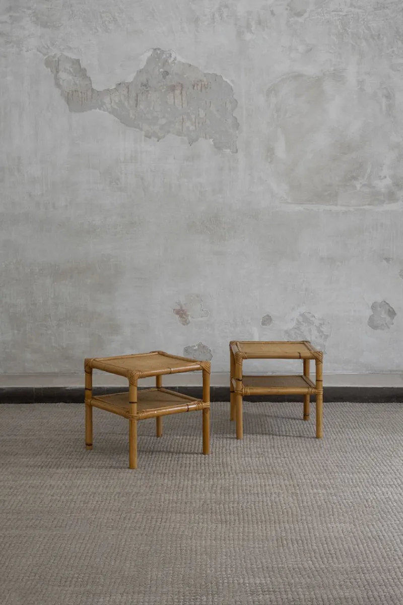 Pamono Rattan Bedside Tables by Dal Vera, 1970s, Set of 2> Nightstands
