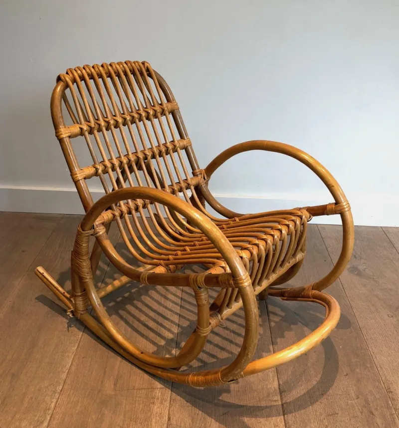 New Pamono Rattan Children's Rocking Chair, 1970s