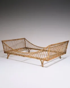 Pamono Rattan Daybed in the style of Jean Royère, 1970s><noscript><img width=