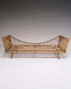 Pamono Rattan Daybed in the style of Jean Royère, 1970s><noscript><img width=