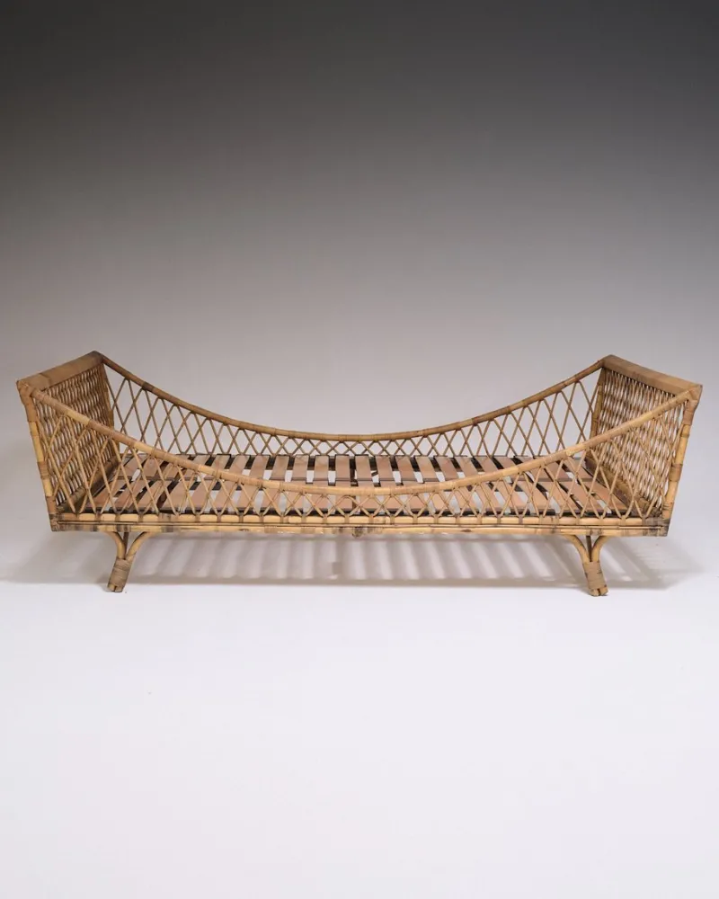 Pamono Rattan Daybed in the style of Jean Royère, 1970s> Daybeds & Chaises Lounges