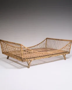 Pamono Rattan Daybed in the style of Jean Royère, 1970s><noscript><img width=
