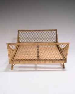 Pamono Rattan Daybed in the style of Jean Royère, 1970s><noscript><img width=