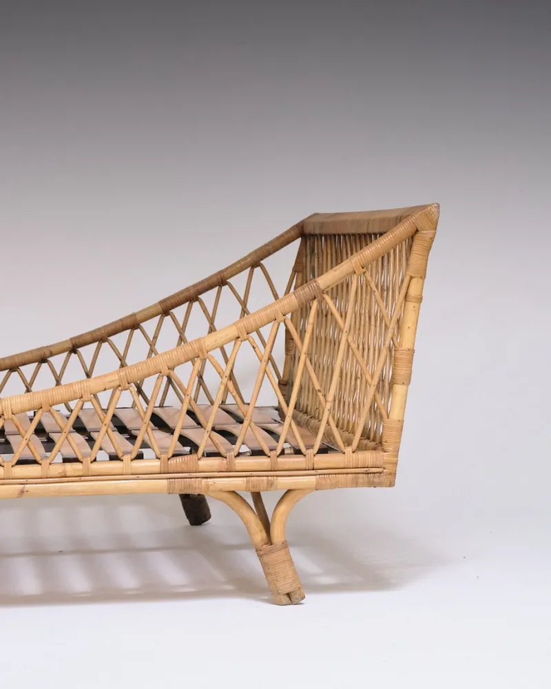 Pamono Rattan Daybed in the style of Jean Royère, 1970s> Daybeds & Chaises Lounges