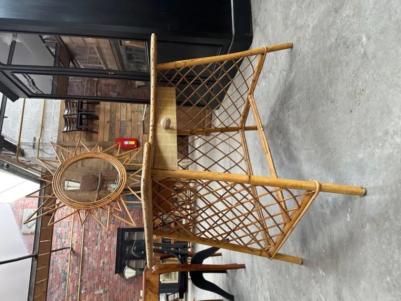 Pamono Rattan Dressing Table & Stool, 1960s, Set of 2> Dressing Tables