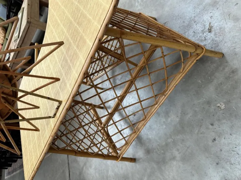Pamono Rattan Dressing Table & Stool, 1960s, Set of 2> Dressing Tables
