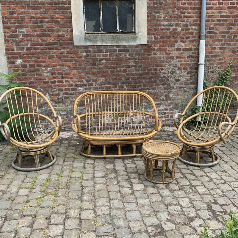 Pamono Rattan Garden Furniture, 1960s, Set of 4> Garden Seating