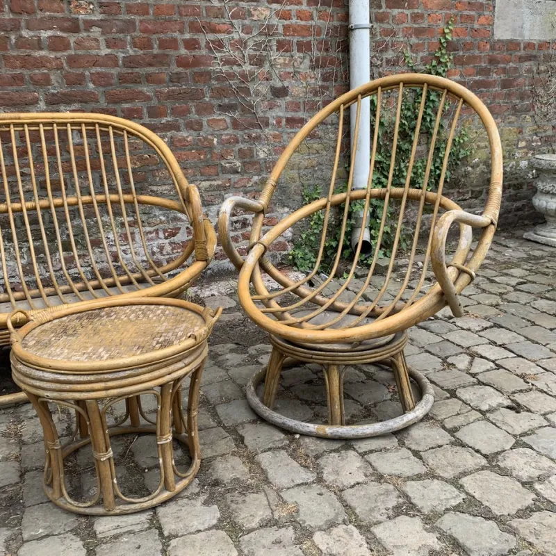 Pamono Rattan Garden Furniture, 1960s, Set of 4> Garden Seating