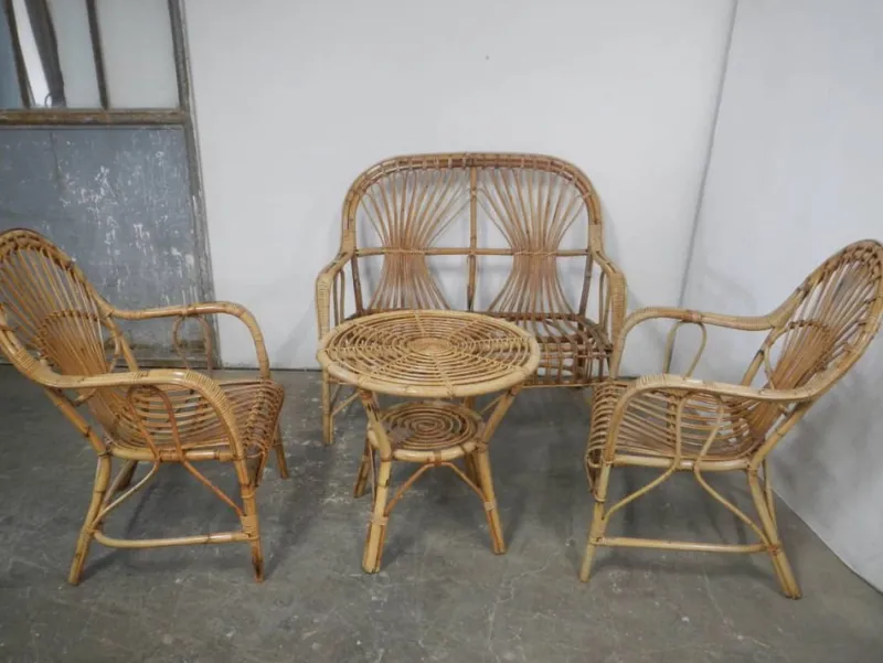 Pamono Rattan Garden Seating, 1970s, Set of 4> Garden Seating
