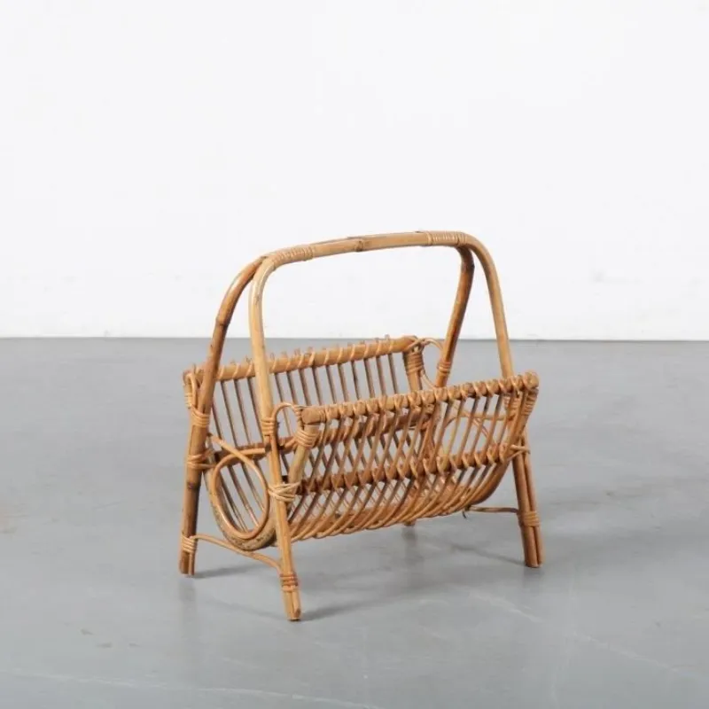 Pamono Rattan Magazine Rack, Italy, 1950s> Magazine Racks