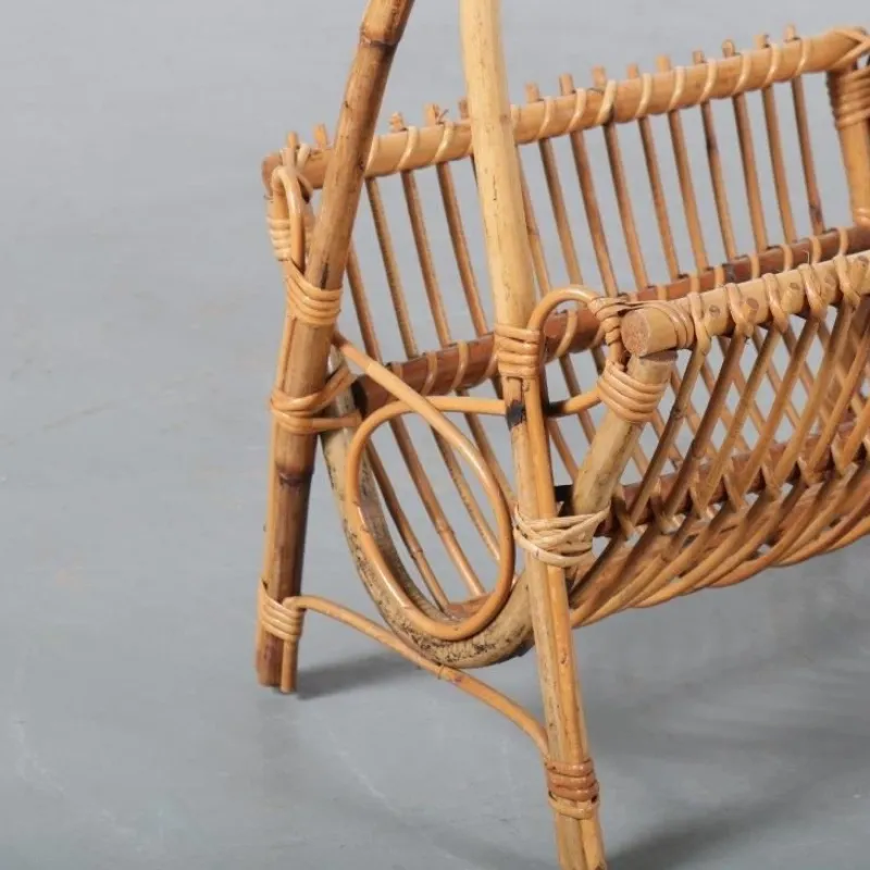 Pamono Rattan Magazine Rack, Italy, 1950s> Magazine Racks