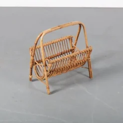 Pamono Rattan Magazine Rack, Italy, 1950s><noscript><img width=