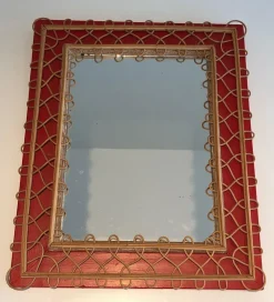 Online Pamono Rattan Mirror on Red Background