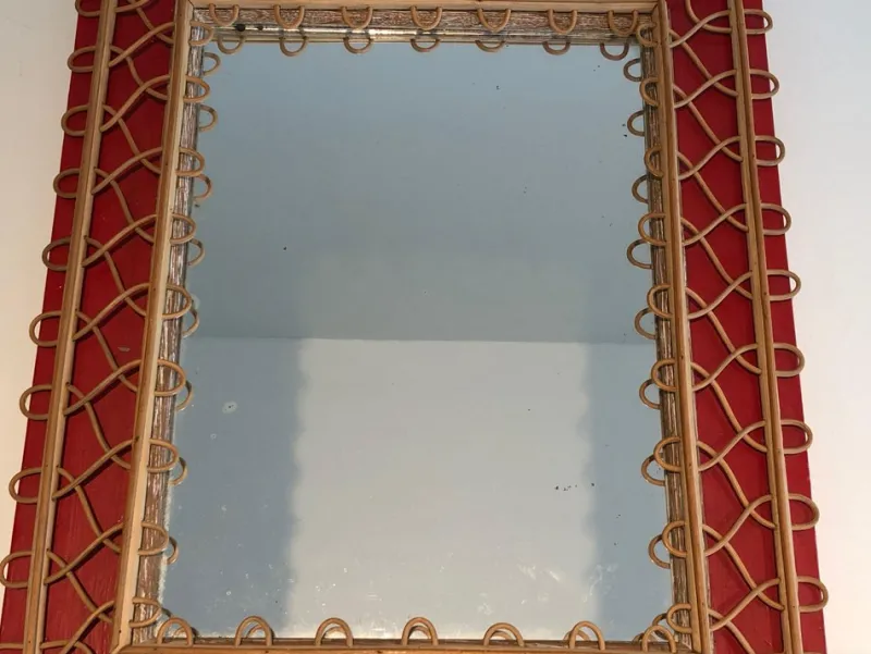 Online Pamono Rattan Mirror on Red Background