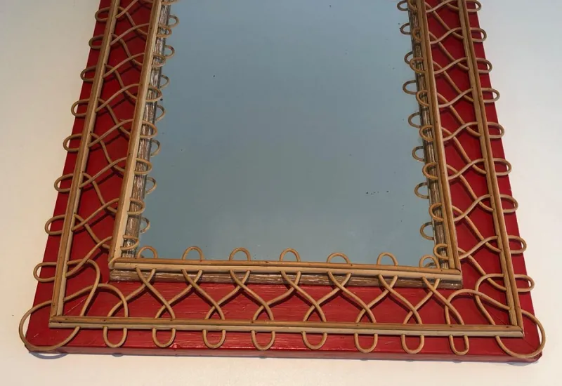 Online Pamono Rattan Mirror on Red Background