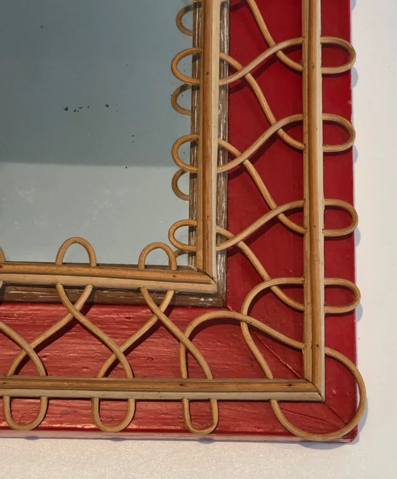 Online Pamono Rattan Mirror on Red Background
