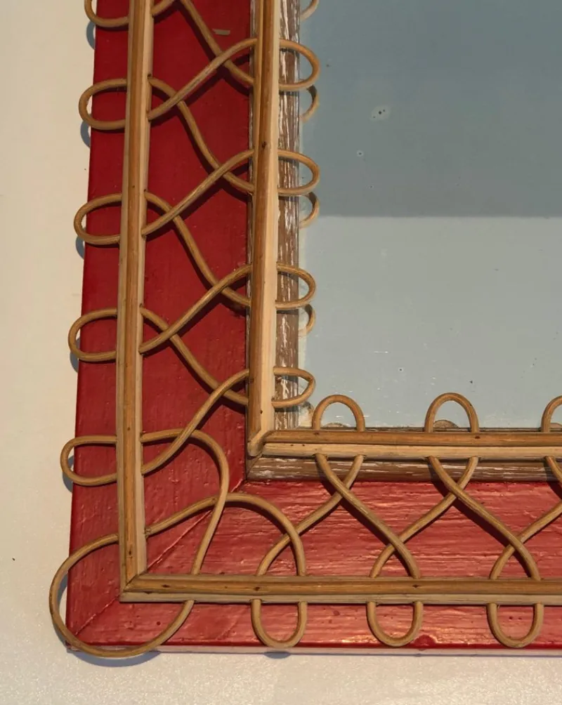Online Pamono Rattan Mirror on Red Background