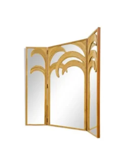 Pamono Rattan 3-Panel Folding Screen with Mirrors> Room Dividers & Screens