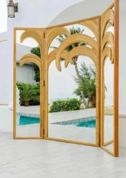 Pamono Rattan 3-Panel Folding Screen with Mirrors><noscript><img width=
