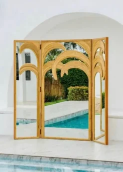 Pamono Rattan 3-Panel Folding Screen with Mirrors><noscript><img width=