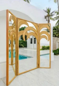 Pamono Rattan 3-Panel Folding Screen with Mirrors><noscript><img width=