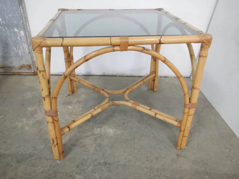 Pamono Rattan Table, Italy, 1970s> Garden Tables