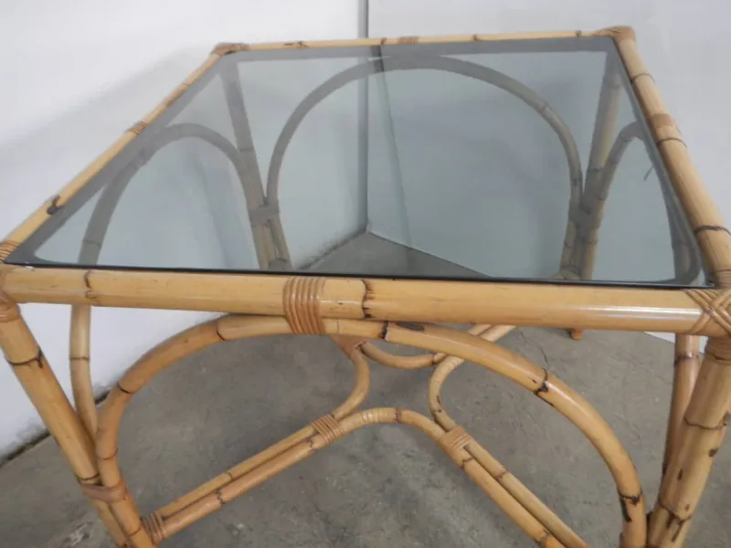 Pamono Rattan Table, Italy, 1970s> Garden Tables