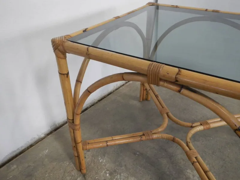 Pamono Rattan Table, Italy, 1970s> Garden Tables