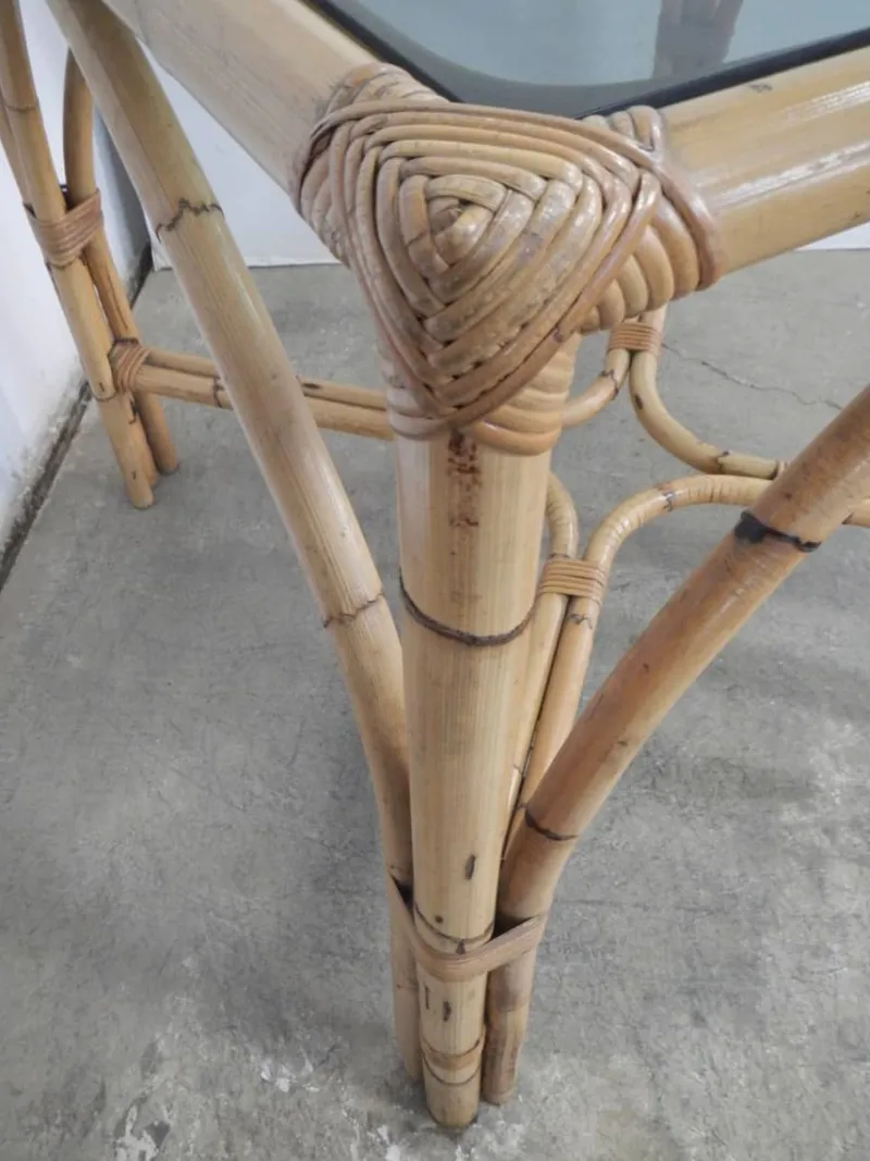 Pamono Rattan Table, Italy, 1970s> Garden Tables