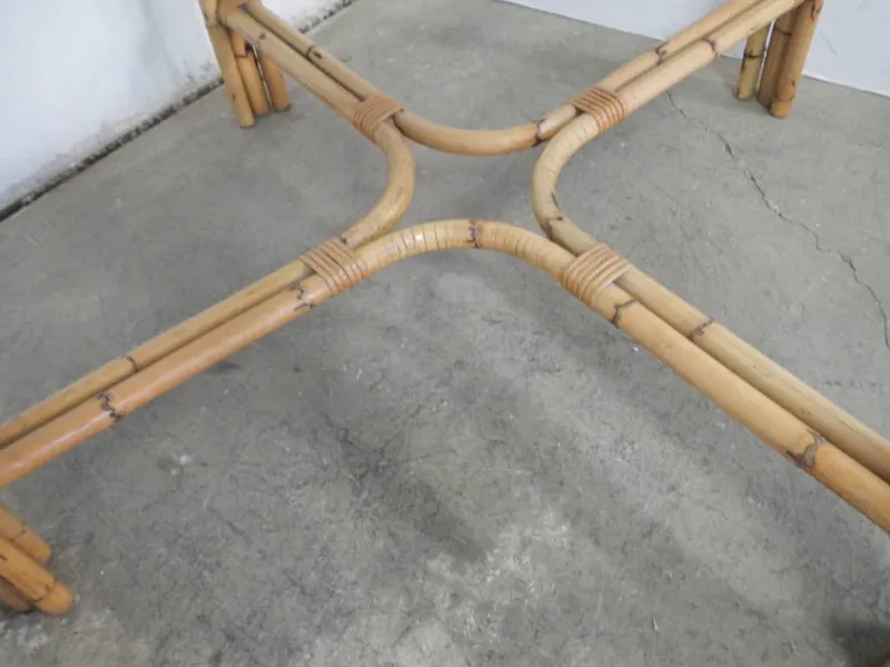 Pamono Rattan Table, Italy, 1970s> Garden Tables