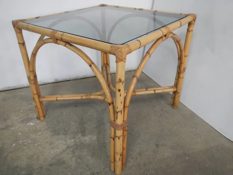Pamono Rattan Table, Italy, 1970s> Garden Tables