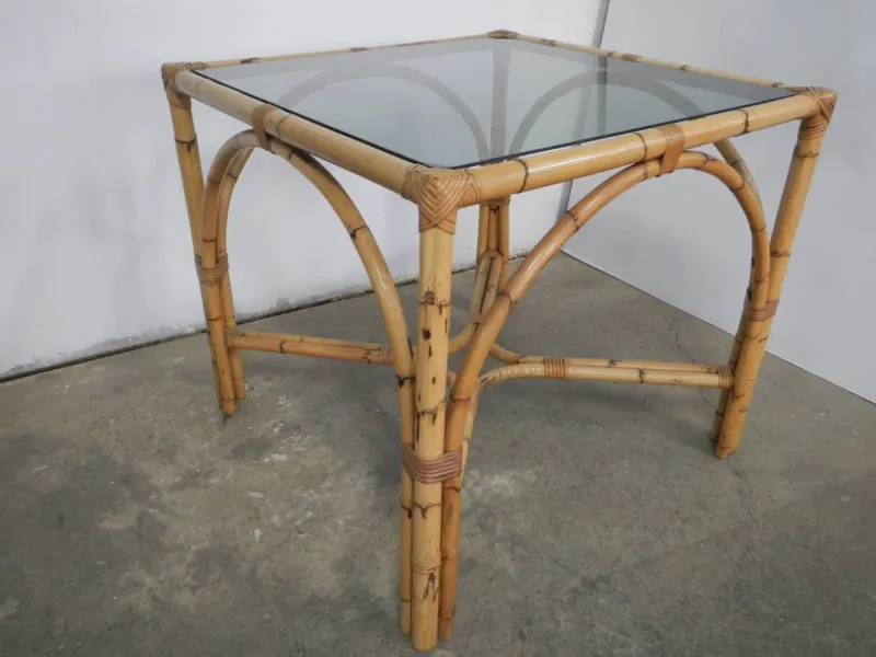 Pamono Rattan Table, Italy, 1970s> Garden Tables
